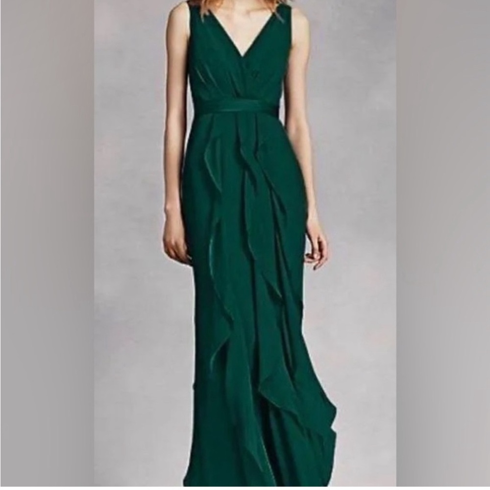 Vera Wang Chiffon Ruffle Dress Forest Green Bridesmaid